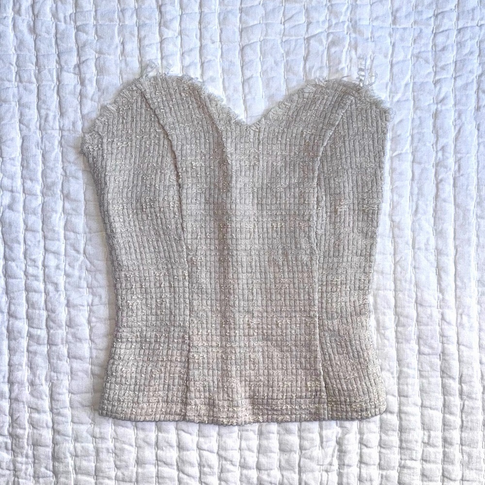 NWOT Beautiful Corset Top in Textured Ivory Cream Tweed